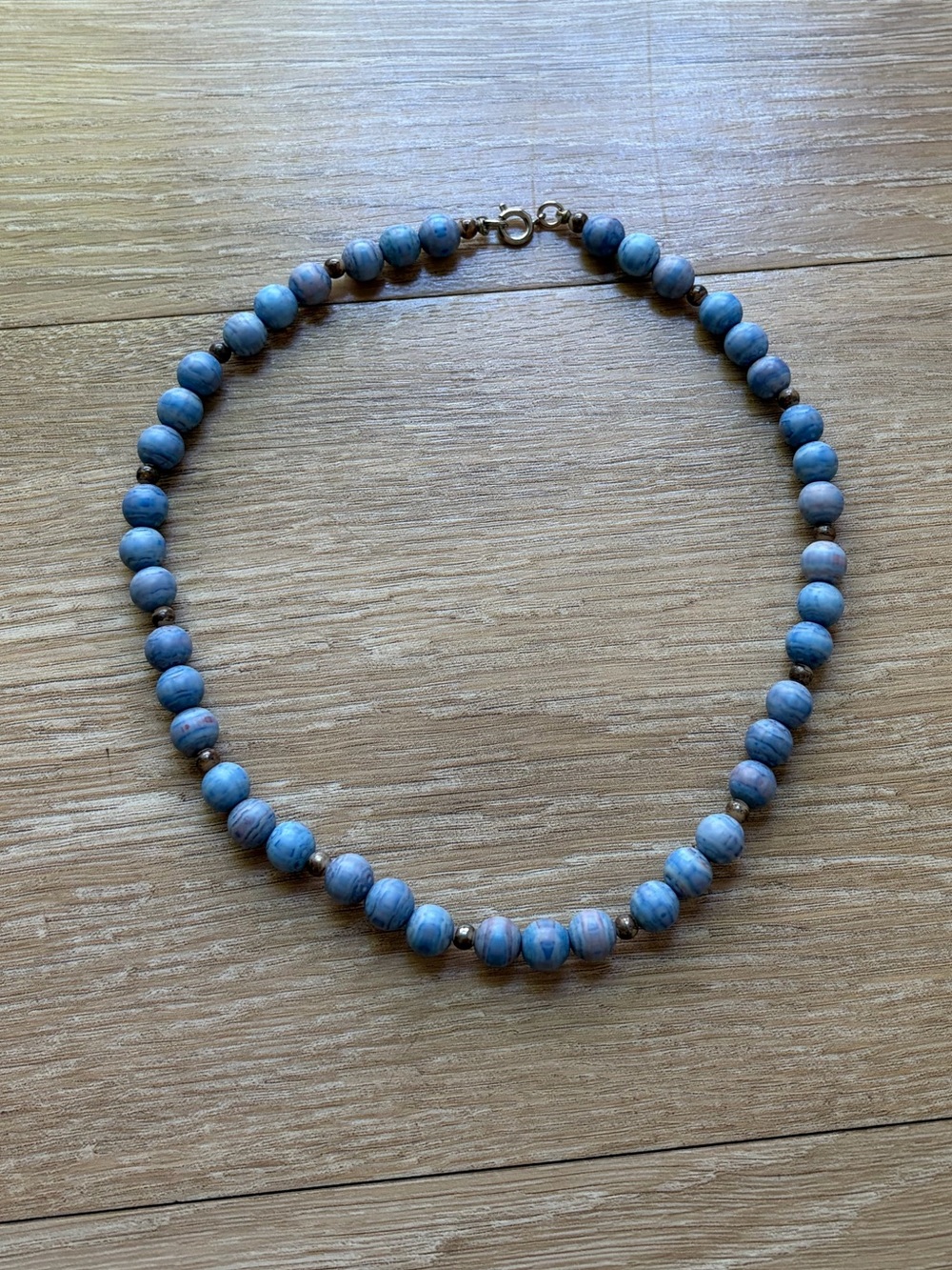 Blue Beaded Necklace w/ Silver Accents